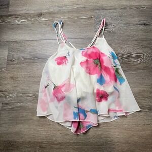 Interi Floral Camisole Womens Small White Pink Chiffon Layered Strappy Tank Top